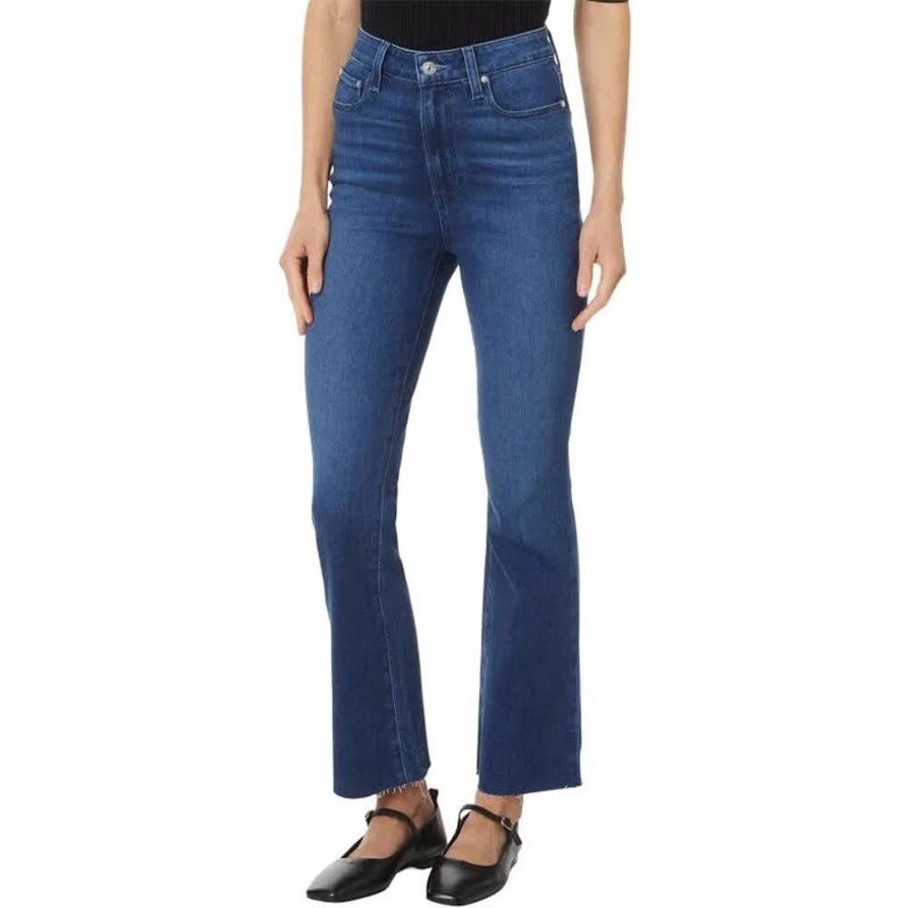PAIGE Claudine High Rise Ankle Flare Jeans Raw Hem Size 32